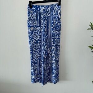 Zara Blue and White Wide Leg Pants - Patterned Palazzo